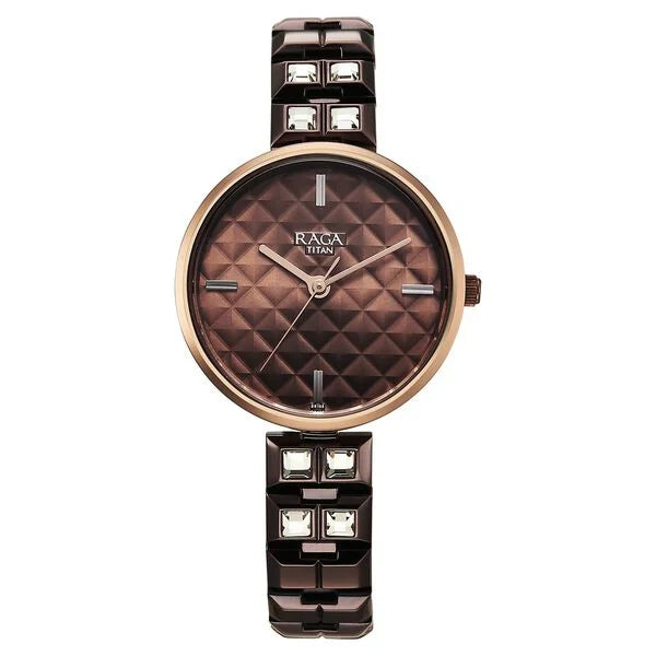 Titan Raga Contempore Quartz Analog Women's Watch with Brown Dial and Metal Strap, 2775QM01
