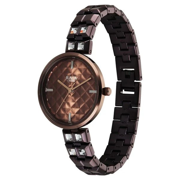 Titan Raga Contempore Quartz Analog Women's Watch with Brown Dial and Metal Strap, 2775QM01