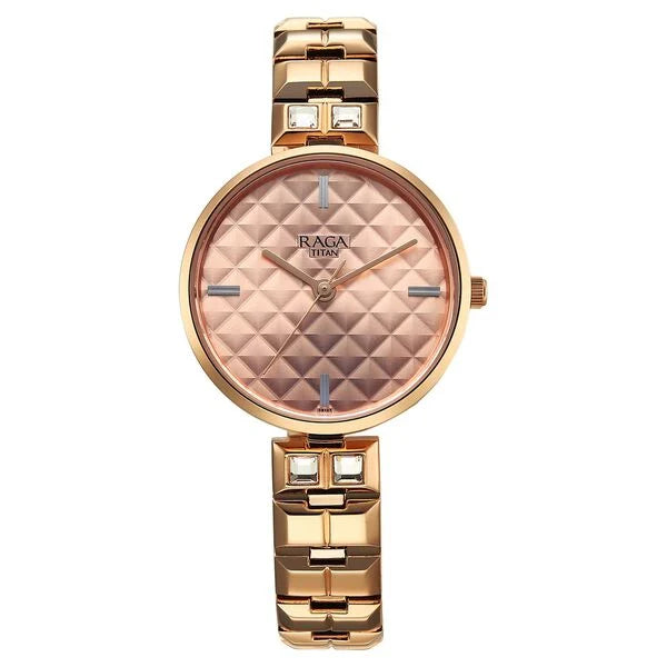 Titan Raga Contempore Quartz Analog Women's Watch with Rose Gold Dial and Metal Strap, 2775WM01