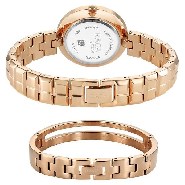 Titan Raga Contempore Quartz Analog Women's Watch with Rose Gold Dial and Metal Strap, 2775WM01