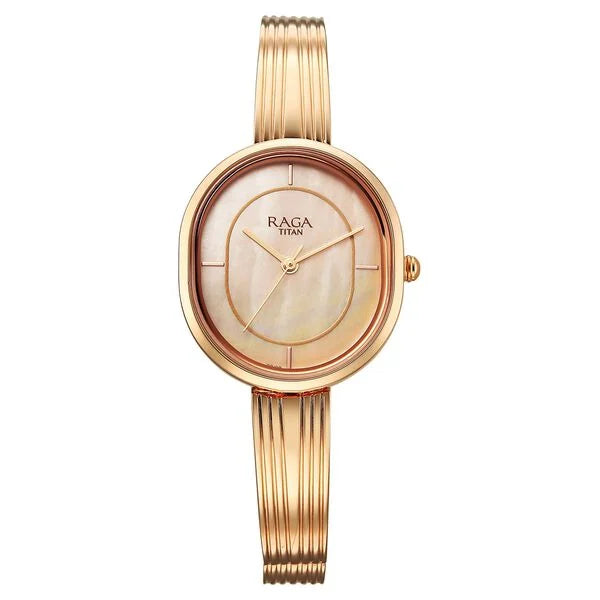 Titan Raga Contempore Quartz Analog Women's watch with Rose Gold Mother Of Pearl Dial and Metal Strap, 2776WM01