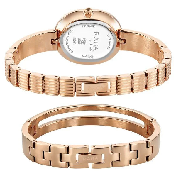 Titan Raga Contempore Quartz Analog Women's watch with Rose Gold Mother Of Pearl Dial and Metal Strap, 2776WM01
