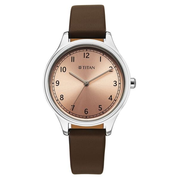 Titan Workwear Quartz Analog Women's Watch with Rose Gold Dial and Brown Color Leather Strap,2781SL01
