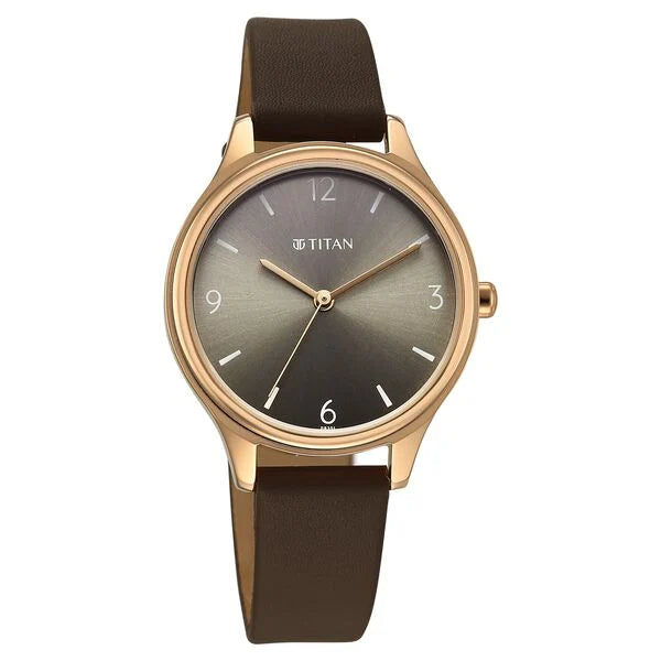 Titan Women's Analog Watch Grey Dial With Brown Leather Strap , 2781WL02