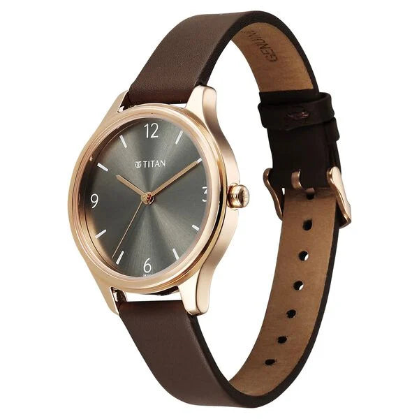 Titan Women's Analog Watch Grey Dial With Brown Leather Strap , 2781WL02