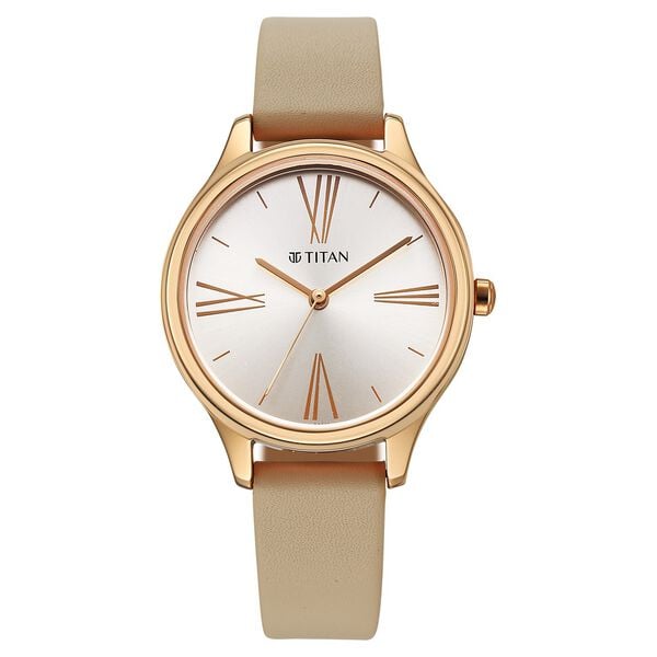 Titan Women's Analog Watch Grey Dial With Brown Leather Strap , 2781WL02