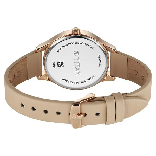 Titan Women's Analog Watch Silver Dial With Beige Leather Strap , 2781WL03