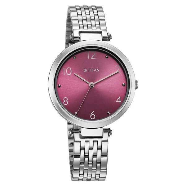 Titan Workwear Quartz Analog Women's Watch with Purple Dial and Stainless Steel Strap, 2783SM01