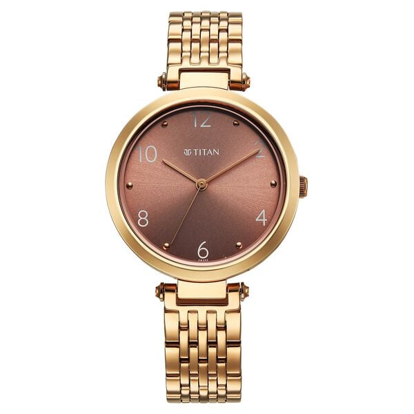 Titan Workwear Quartz Analog Women's Watch with Brown Dial and Rose Gold Color Stainless Steel Strap, 2783WM01