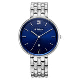 Titan Womens Neo Analog Watch Blue Dial with Silver Stainless Steel Band ,2784SM02