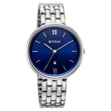 Titan Womens Neo Analog Watch Blue Dial with Silver Stainless Steel Band ,2784SM02
