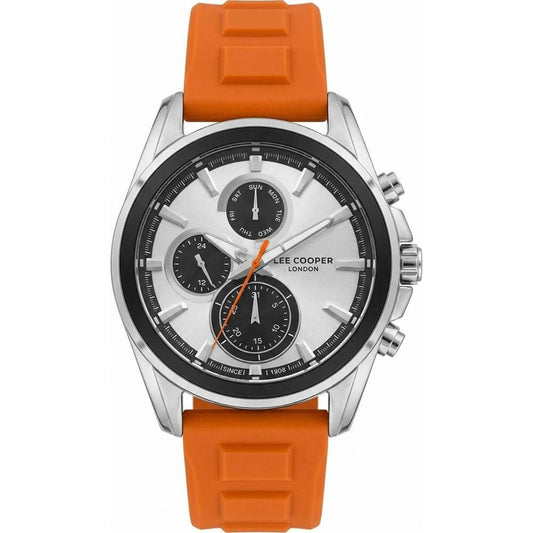 Lee Cooper Men's Multifunction Watch with Silver Dial and Orange Silicone Band, LC08387.330