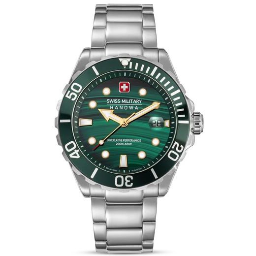 Swiss Military Hanowa Men's Analog Watch Malachite Green Dial with Silver Stainless Steel Bracelet, SMWGH0005804