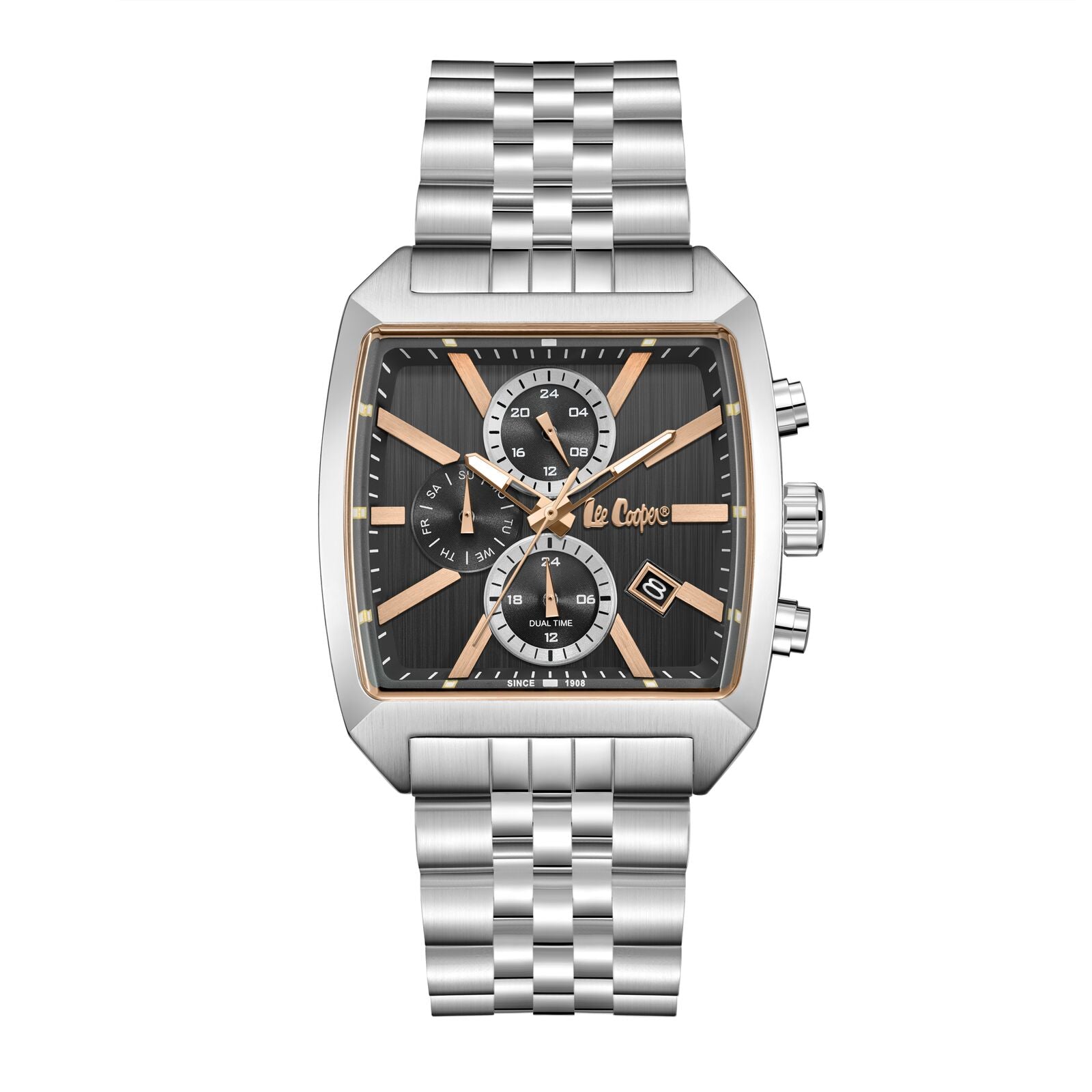 Lee Cooper Men's Watch Analog Black Dial with Silver Stainless Steel Band, LC08139.360