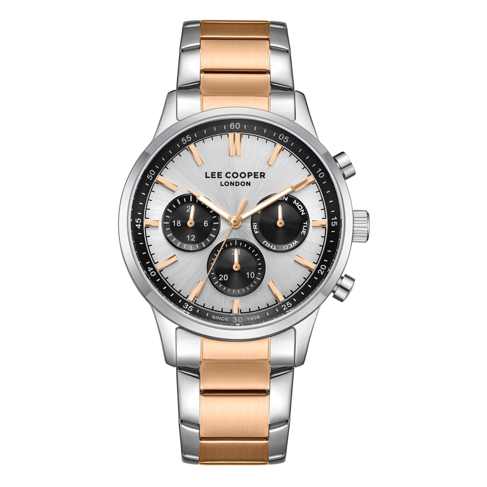 Lee Cooper Men's Watch Analog Silver Dial with Two-Toned Stainless Steel Band, LC07998.530