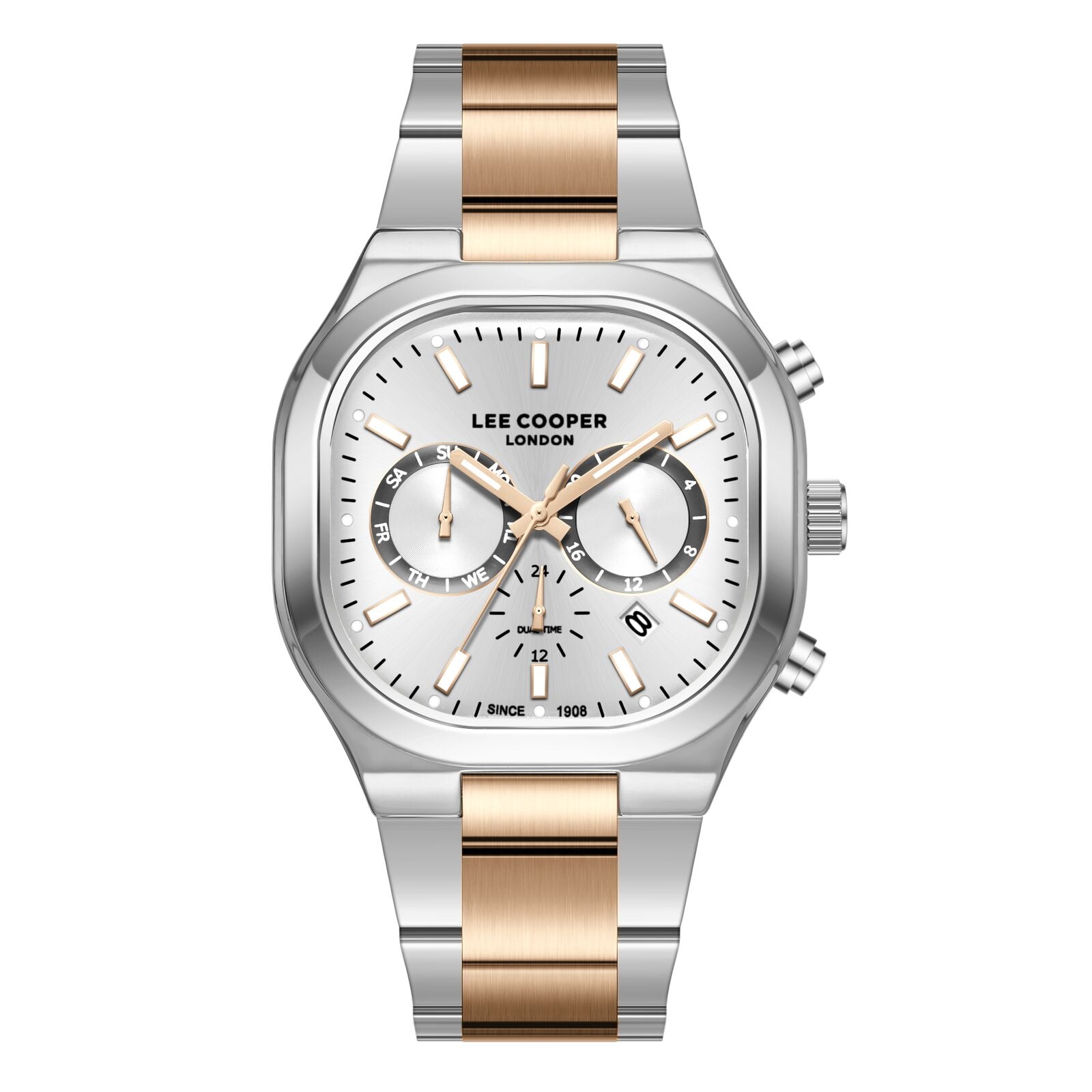 Lee Cooper Men's Watch Analog Silver Dial with Two Toned Stainless Steel Band, LC08169.530