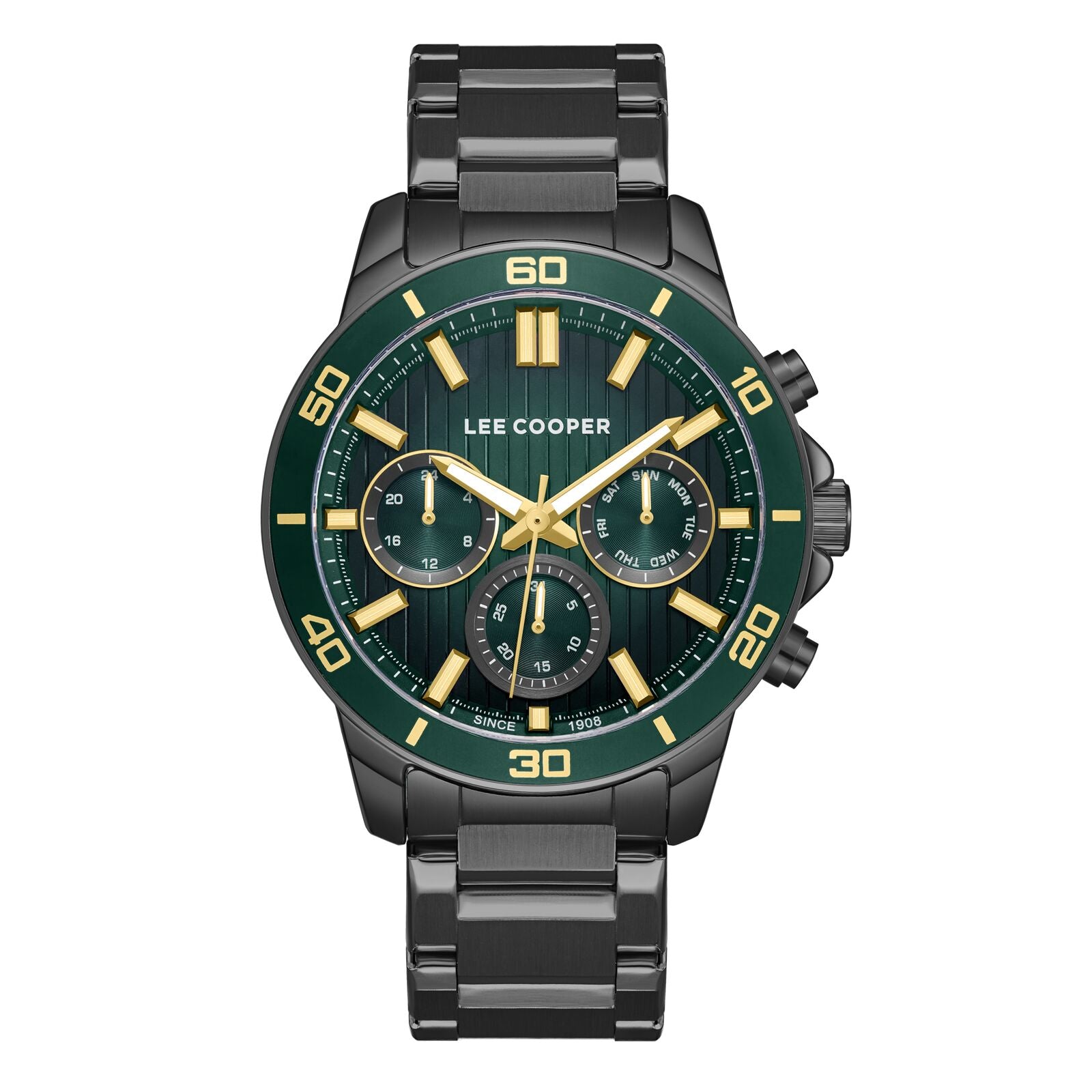 Lee Cooper Men's Watch Analog Green Dial with Black Stainless Steel Band, LC08106.070