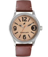 Fastrack Men’s Watch Analog, Beige Dial Brown Leather Strap, 3001SL10