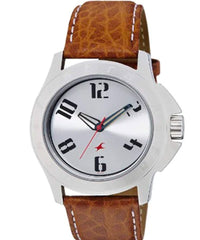 Fastrack Men's Watch Analog, Silver Dial Brown Leather Strap, 3075SL03