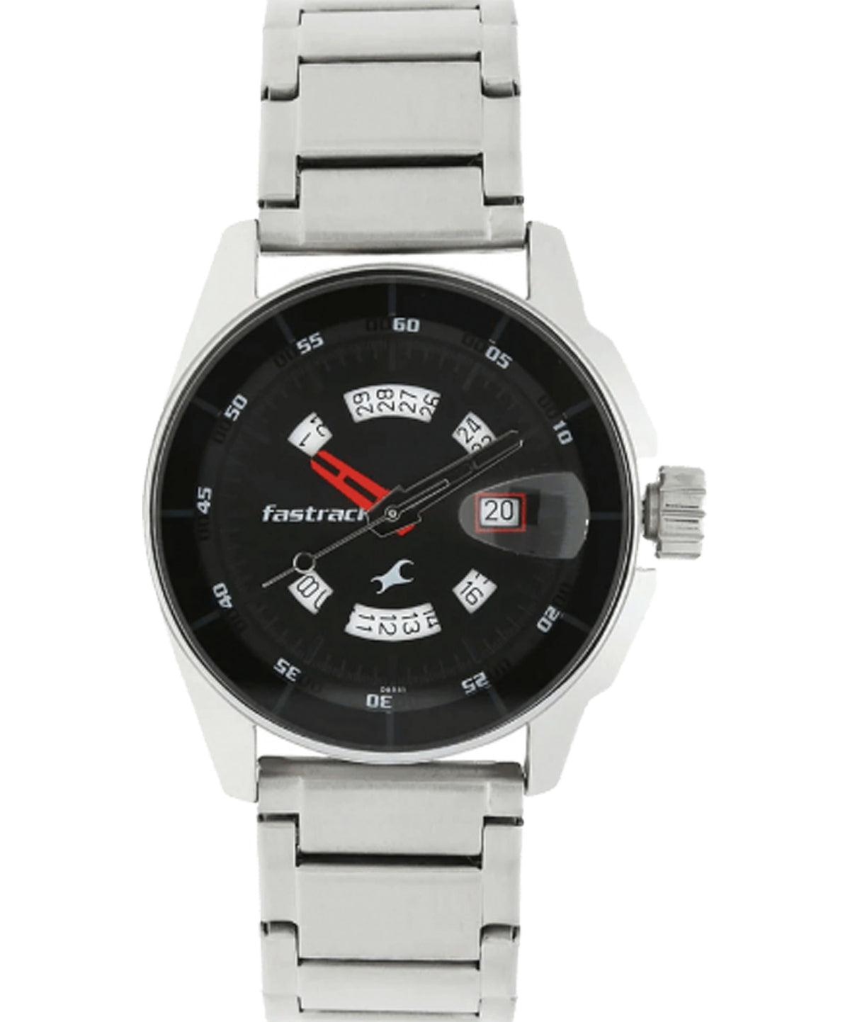 Fastrack Men's Watch Analog, Black Dial Silver Stainless Steel Strap, 3089SM03