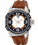 Fastrack Men's Watch Analog, White Dial Brown Leather Strap, 3157KL01