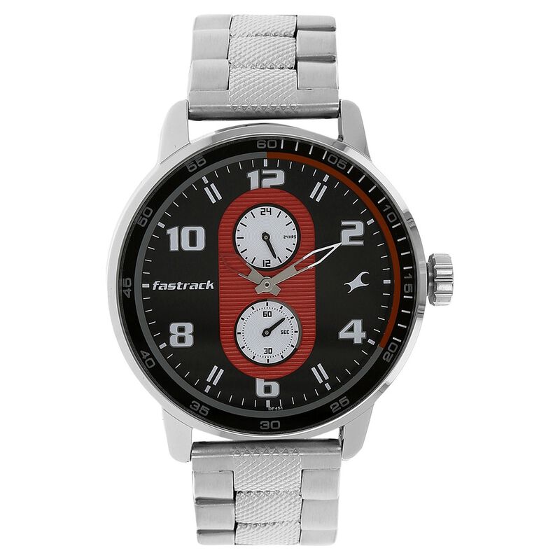 Fastrack Men's Watch Analog, Black Dial Silver Stainless Steel Strap, 3159SM01