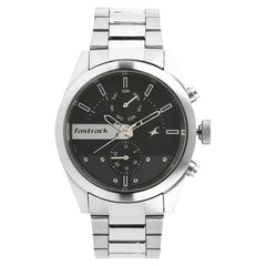 Fastrack Men's Watch Analog, Black Dial Silver Stainless Steel Strap, 3165SM01