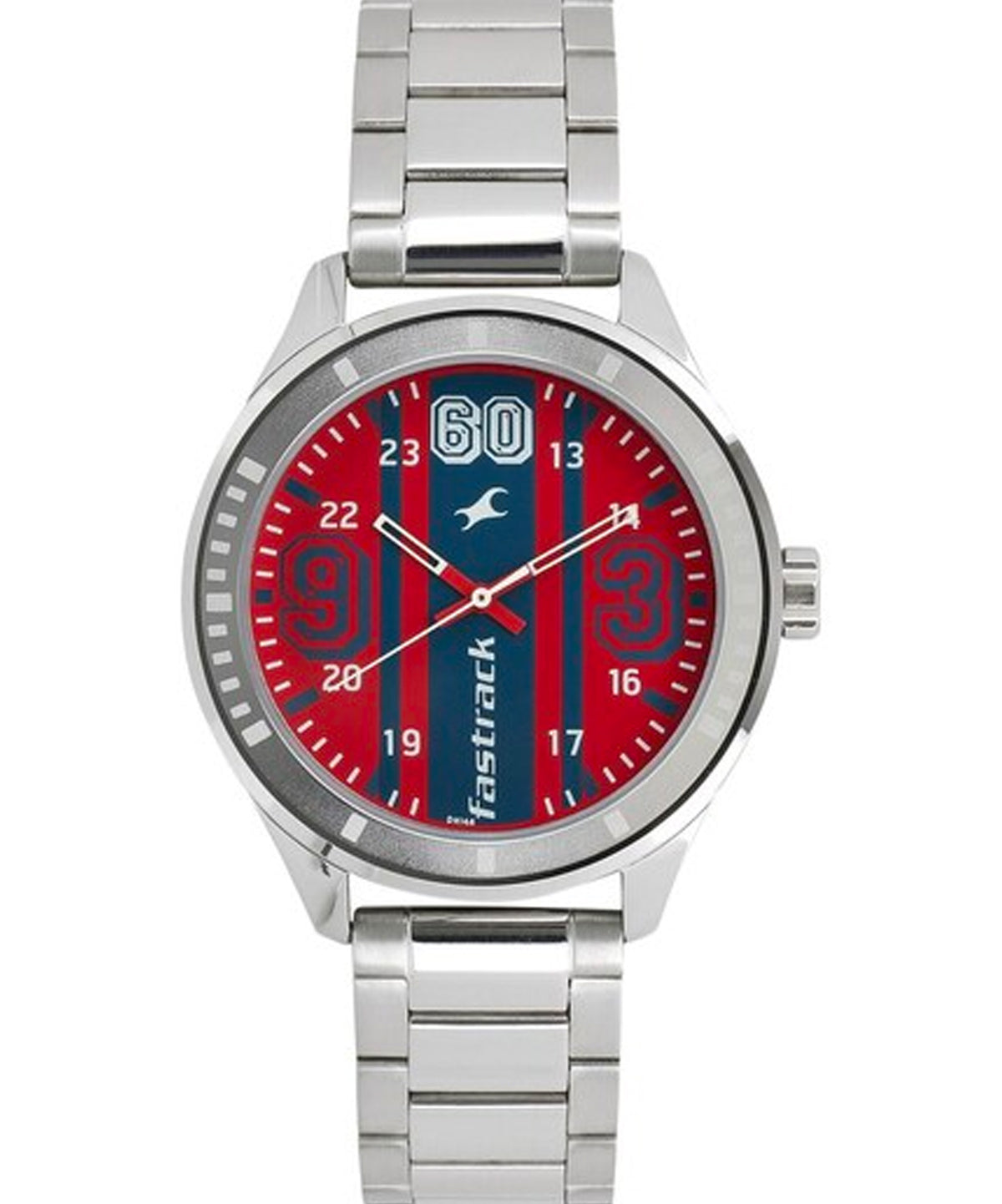 Fastrack, Men’s Watch Varsity Collection Analog, Red Dial & Silver Stainless Steel Strap, 3177SM01