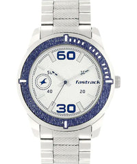 Fastrack, Men’s Watch Analog, White Dial Silver Stainless Steel Strap, 3189KM01