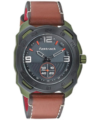 Fastrack, Men’s Watch All Nighters Collection Analog, Dark Grey Dial Brown Leather Band, 3192AL01