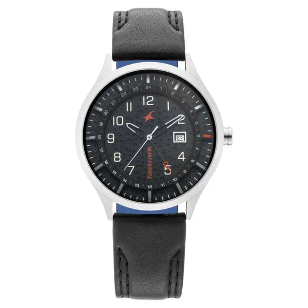Fastrack 3205TL02 Watches Fastrack, Men's Watch Analog, Black Dial Black Leather Strap, 3205TL02