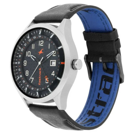Fastrack 3205TL02 Watches Fastrack, Men's Watch Analog, Black Dial Black Leather Strap, 3205TL02