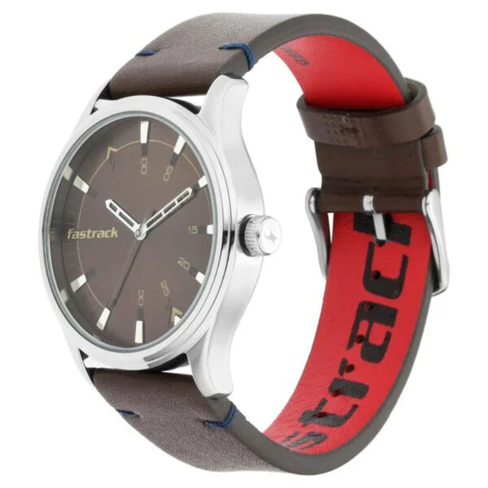 Fastrack 3236SL03 Watches Fastrack, Men's Watch Analog, Brown Dial Brown Leather Strap, 3236SL03