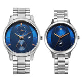 Fastrack Mixmatched Couple Quartz watch  Multifunction Blue Dial Silver Stainless Steel Strap, 3240sm01p