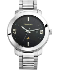 Fastrack, Men’s Watch Bare Basics Collection Analog , Black Dial Silver Stainless Steel Band, 3246SM02