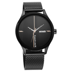 Fastrack,Men's Watch Black Dial Black Stainless Steel Mesh Strap, 3247NM03