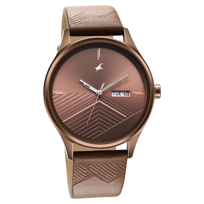 Fastrack,Men's Watch Brown Dial Brown Leather Strap, 3247QL02