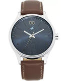 Fastrack, Men's Watch Bare Basics Collection Analog , Blue Dial Brown Leather Band, 3247SL01