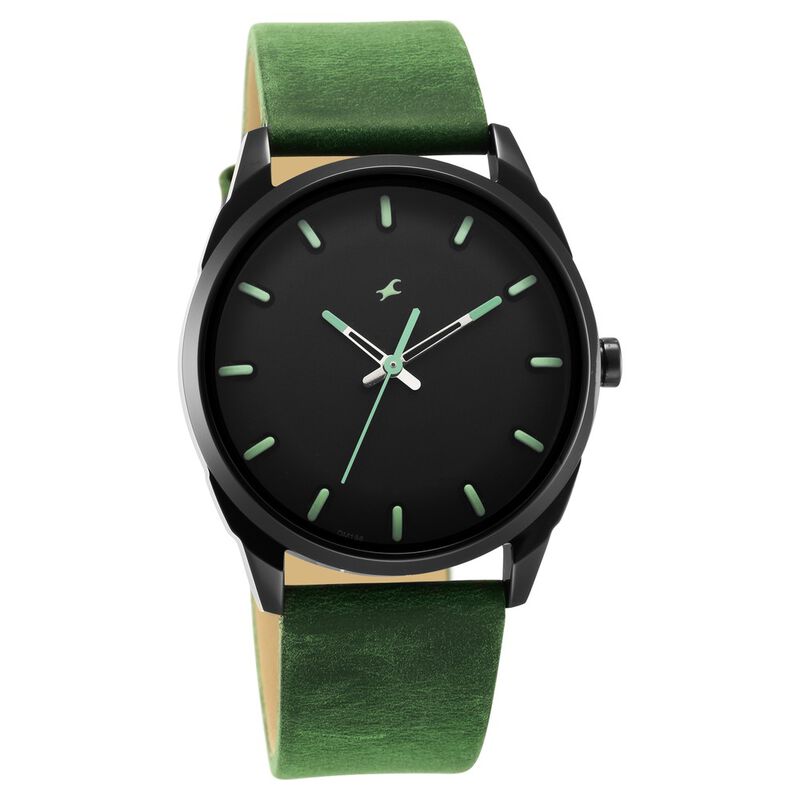 Fastrack, Men's After Dark Collection Watch Analog, Black Dial Green Leather Strap, 3273NL01