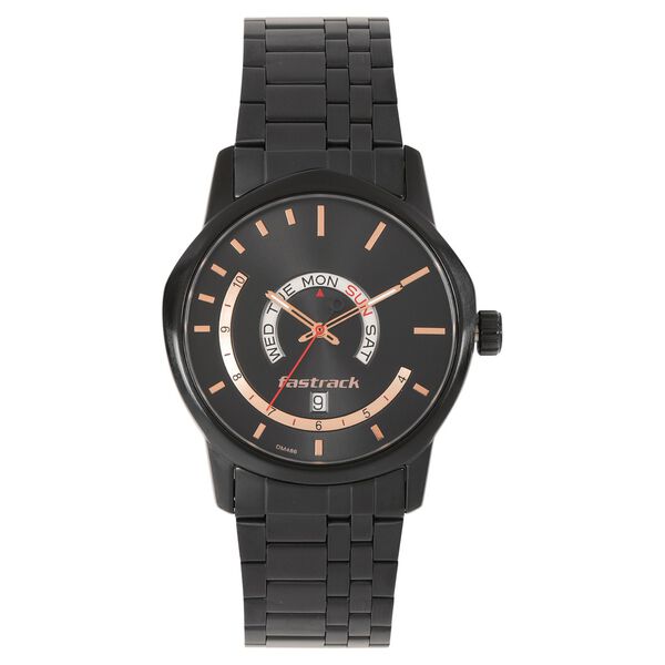 Fastrack Men's Watch Analog Black Dial with Black Stainless Steel Band, 3279NM01