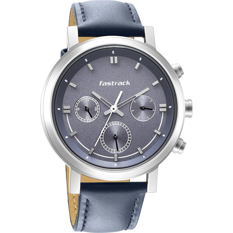 Fastrack, Men's Multifunction Watch Analog, Blue Dial Blue Leather Band, 3287SL01