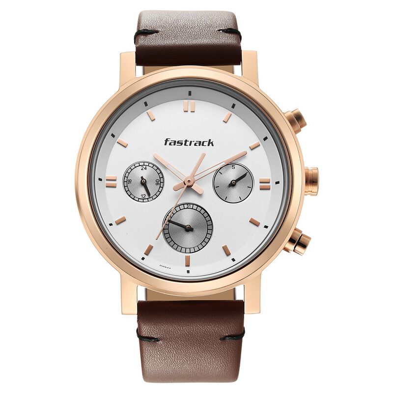 Fastrack, Men's Watch Analog, White Dial Brown Leather Band, 3287WL01