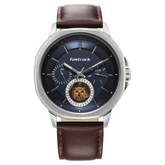 Fastrack, Men's Multifunction Watch Analog, Blue Dial Brown Leather Band, 3303SL01