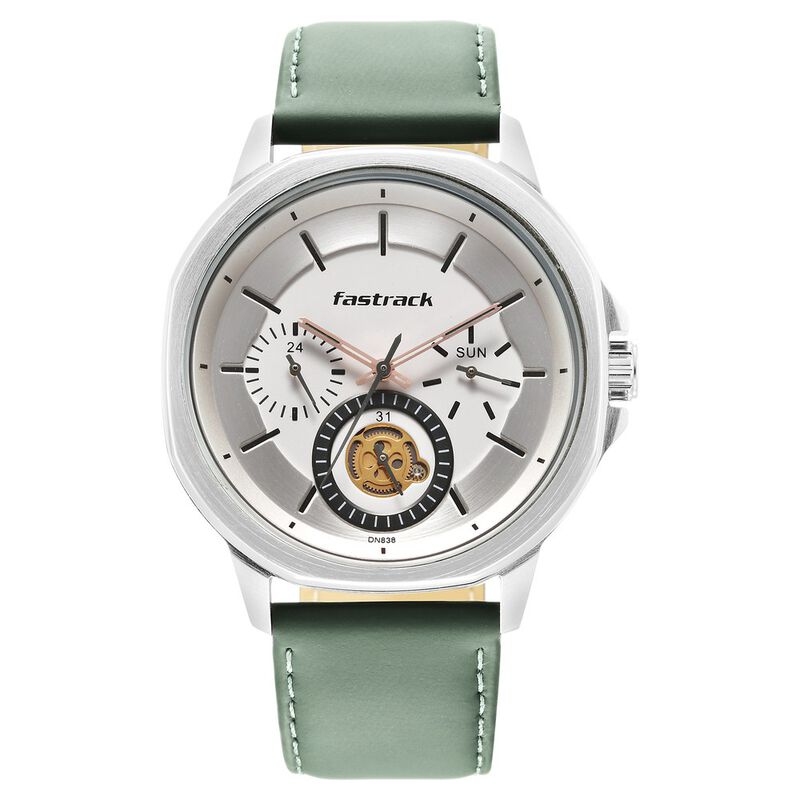 Fastrack, Men's Multifunction Watch Analog, White Dial Green Leather Band, 3303SL02