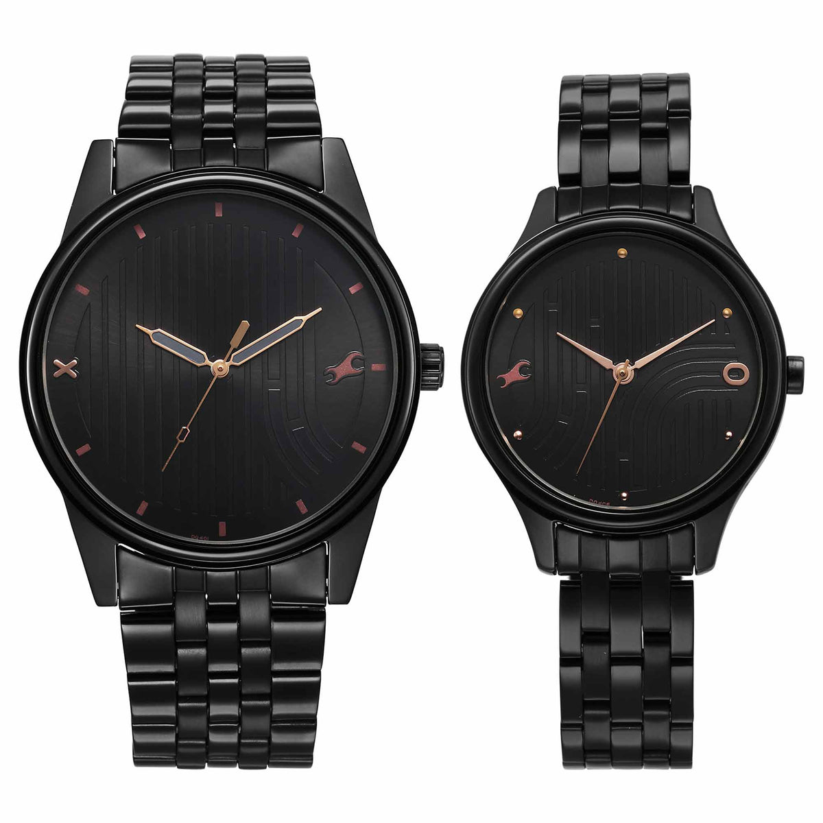 Fastrack Couple Watch Analog Black Dial with Black Stainless Steel Band, 3305NM02P