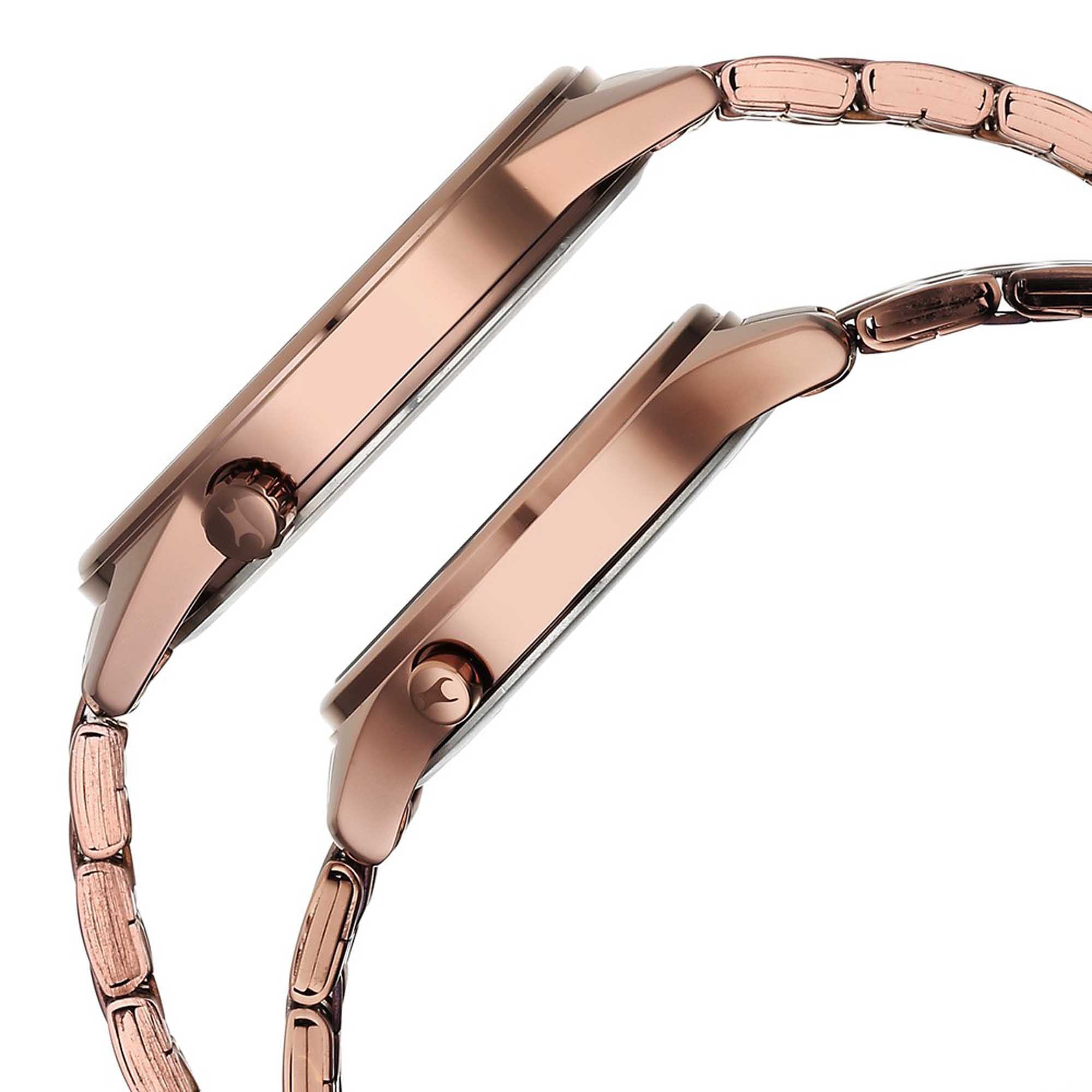 Fastrack Couple Watch Brown Dial with Brown Stainless Steel Band, 3305QM02P