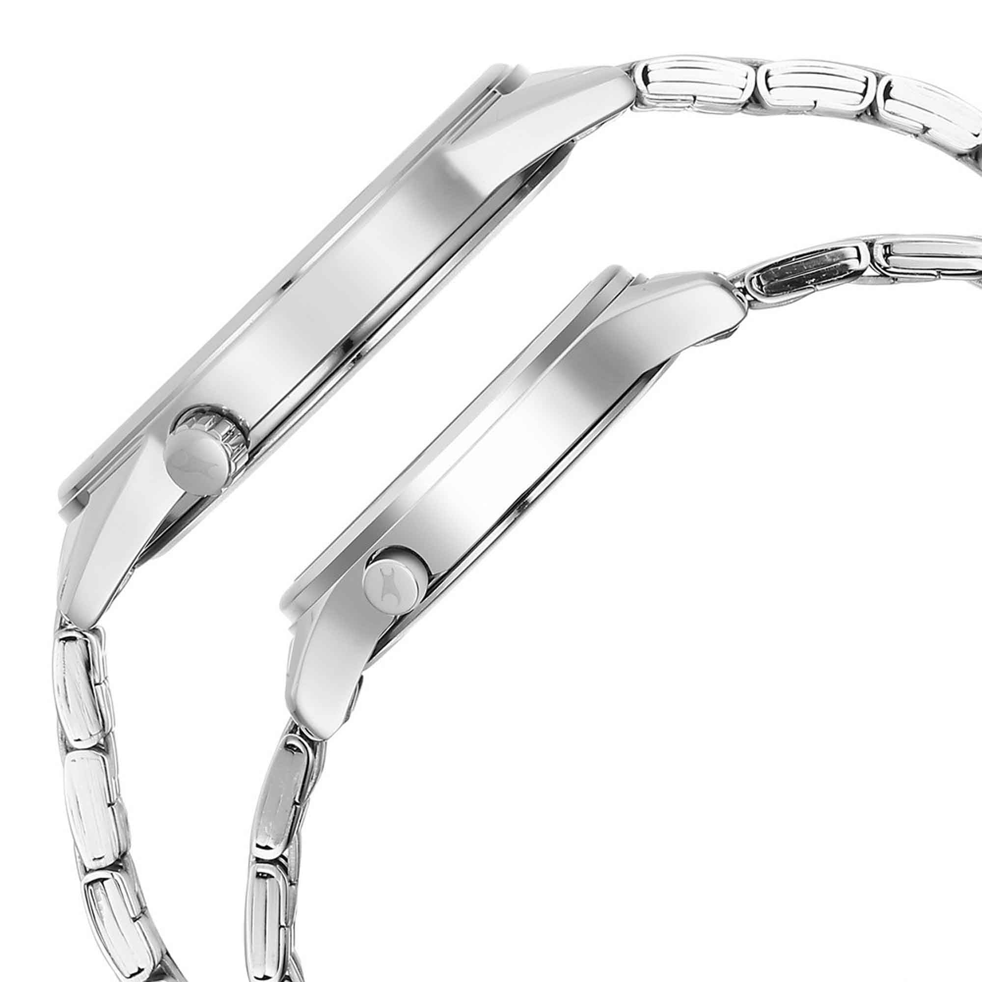 Fastrack Couple Watch Analog Blue Dial with Silver Stainless Steel Band, 3305SM02P