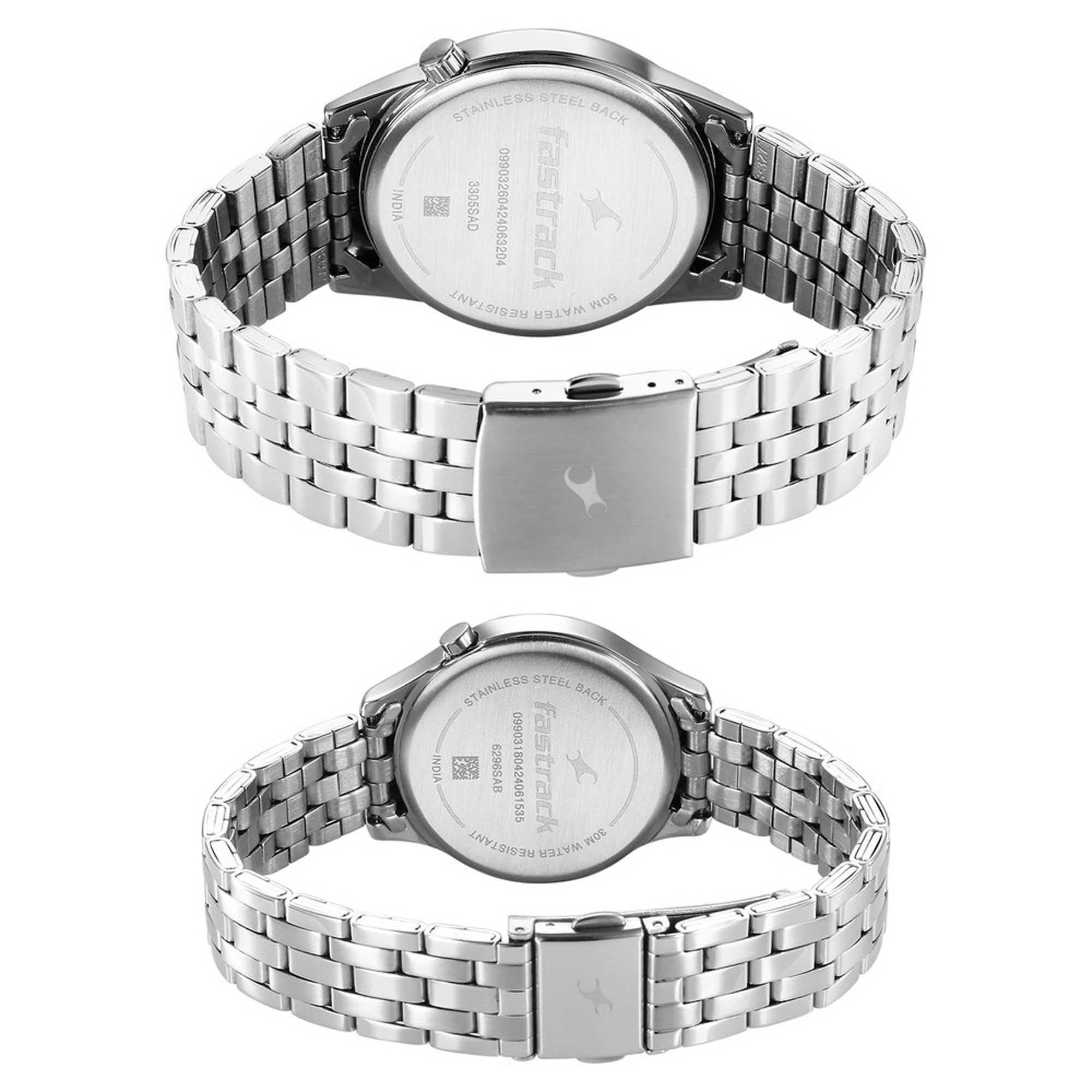 Fastrack Couple Watch Analog Blue Dial with Silver Stainless Steel Band, 3305SM02P