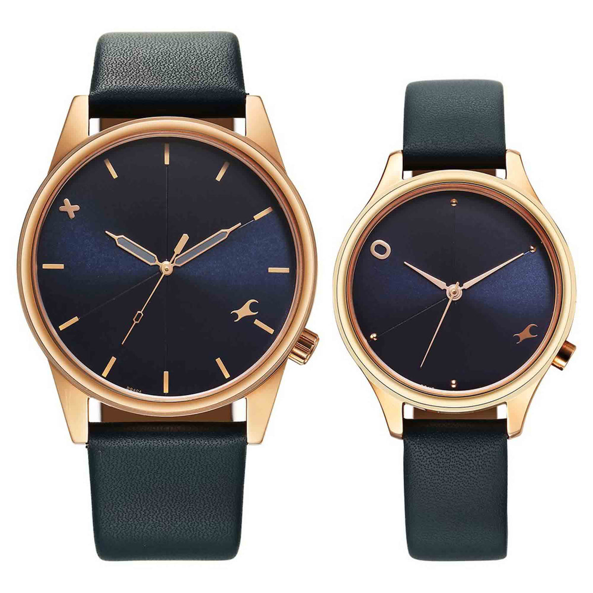 Fastrack Couple Watch Analog Blue Dial with Blue Leather Strap, 3305WL01P