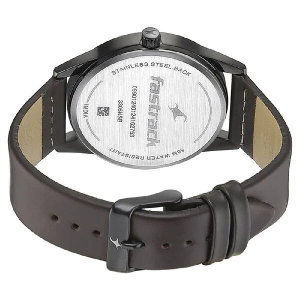 Fastrack Stunners Men's Watch Analog Green Dial Brown Leather Strap, 3305NL01